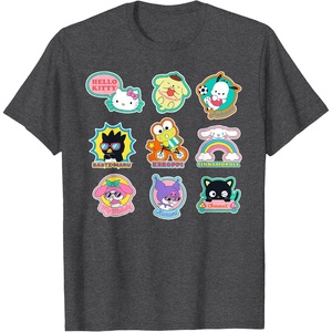 image:imageSANRIO Hello Kitty and Friends Supercute Stickers Unisex Adult Child TShirt Black Small Classic Fit Crew Neck Short Sleeve Cotton 60 Polyester 40Dark Heather Grey