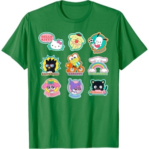 image:imageSANRIO Hello Kitty and Friends Supercute Stickers Unisex Adult Child TShirt Black Small Classic Fit Crew Neck Short Sleeve Cotton 60 Polyester 40Kelly Green