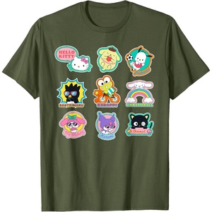 image:imageSANRIO Hello Kitty and Friends Supercute Stickers Unisex Adult Child TShirt Black Small Classic Fit Crew Neck Short Sleeve Cotton 60 Polyester 40Olive Green
