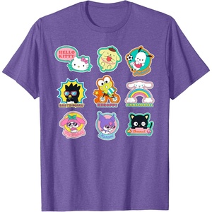 image:imageSANRIO Hello Kitty and Friends Supercute Stickers Unisex Adult Child TShirt Black Small Classic Fit Crew Neck Short Sleeve Cotton 60 Polyester 40Purple Heather