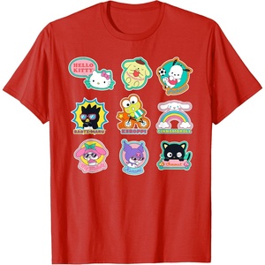 image:imageSANRIO Hello Kitty and Friends Supercute Stickers Unisex Adult Child TShirt Black Small Classic Fit Crew Neck Short Sleeve Cotton 60 Polyester 40Red