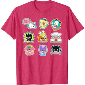image:imageSANRIO Hello Kitty and Friends Supercute Stickers Unisex Adult Child TShirt Black Small Classic Fit Crew Neck Short Sleeve Cotton 60 Polyester 40Red Heather