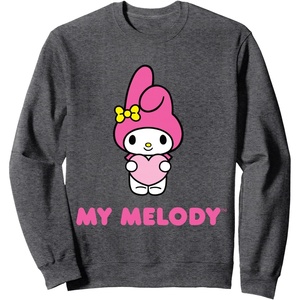 image:imageSANRIO My Melody Character Front and Back Sweatshirt  Unisex Adult Black SmallDark Heather Grey