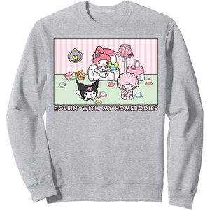 image:imageSANRIO My Melody and Kuromi Rollin with my Homebodies Black Unisex Adult SweatshirtHeather Grey