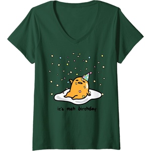 image:imageWomens Gudetama the Lazy Egg Its Meh my Birthday Confetti Party VNeck TShirtDark Green
