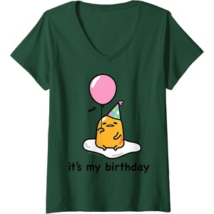 image:imageWomens Gudetama the Lazy Egg Its My Birthday VNeck TShirtDark Green