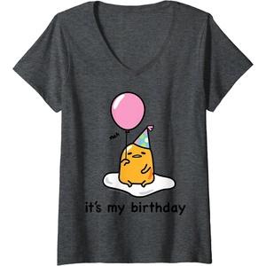 image:imageWomens Gudetama the Lazy Egg Its My Birthday VNeck TShirtDark Heather Grey