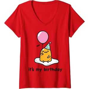 image:imageWomens Gudetama the Lazy Egg Its My Birthday VNeck TShirtRed