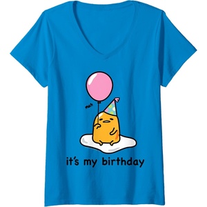 image:imageWomens Gudetama the Lazy Egg Its My Birthday VNeck TShirtSapphire Blue