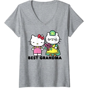 image:imageWomens Hello Kitty Best Grandma VNeck TShirtHeather Grey