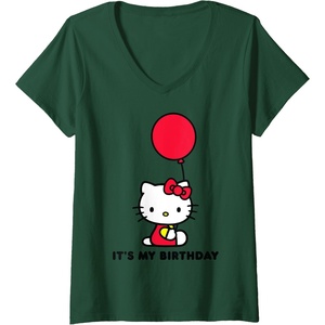 image:imageWomens Hello Kitty Its My Birthday VNeck TShirt SmallDark Green