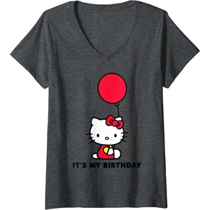 image:imageWomens Hello Kitty Its My Birthday VNeck TShirt SmallDark Heather Grey