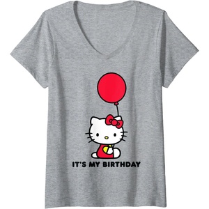 image:imageWomens Hello Kitty Its My Birthday VNeck TShirt SmallHeather Grey