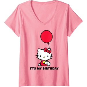 image:imageWomens Hello Kitty Its My Birthday VNeck TShirt SmallPink