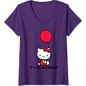 image:imageWomens Hello Kitty Its My Birthday VNeck TShirt SmallPurple