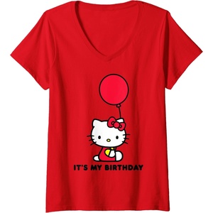image:imageWomens Hello Kitty Its My Birthday VNeck TShirt SmallRed