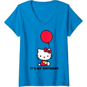 image:imageWomens Hello Kitty Its My Birthday VNeck TShirt SmallSapphire Blue