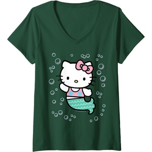 image:imageWomens Hello Kitty Mermaid VNeck TShirt SmallDark Green