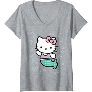 image:imageWomens Hello Kitty Mermaid VNeck TShirt SmallHeather Grey