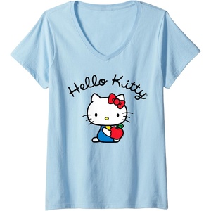 image:imageWomens Hello Kitty Retro Logo VNeck TShirt SmallBaby Blue