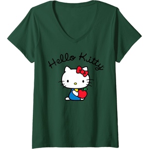 image:imageWomens Hello Kitty Retro Logo VNeck TShirt SmallDark Green
