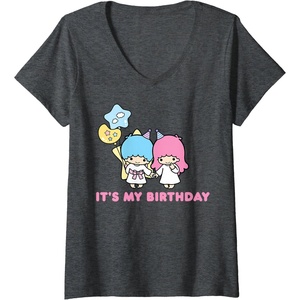image:imageWomens Little Twin Stars Its My Birthday VNeck TShirtDark Heather Grey
