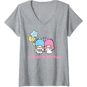 image:imageWomens Little Twin Stars Its My Birthday VNeck TShirtHeather Grey