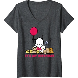 image:imageWomens Pochacco Its My Birthday VNeck TShirtDark Heather Grey