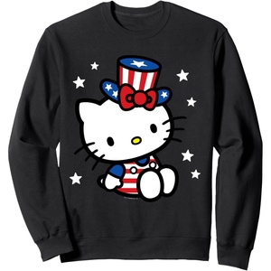 image:imagehello Kitty Sitting Americana July 4th Sweatshirt SweatshirtBlack