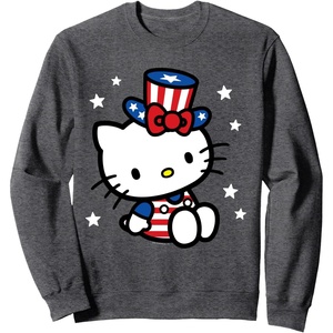 image:imagehello Kitty Sitting Americana July 4th Sweatshirt SweatshirtDark Heather Grey
