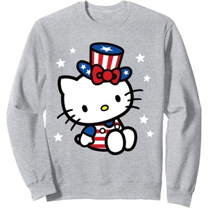 image:imagehello Kitty Sitting Americana July 4th Sweatshirt SweatshirtHeather Grey