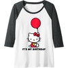 image:imageHello Kitty Its My Birthday Raglan Baseball TeeDark Heather GreyWhite