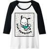 image:imagePochacco Stay Pawsitive Positive Good Energy Fun Vibes Raglan Baseball TeeBlackWhite