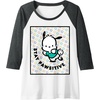 image:imagePochacco Stay Pawsitive Positive Good Energy Fun Vibes Raglan Baseball TeeDark Heather GreyWhite