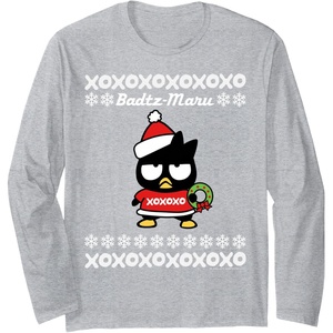 image:imageBadtz  Maru Ugly Christmas Long Sleeve Shirt Long Sleeve TShirtHeather Grey