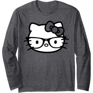 image:imageHello Kitty Black and White Nerd Glasses Long Sleeve TShirtDark Heather Grey