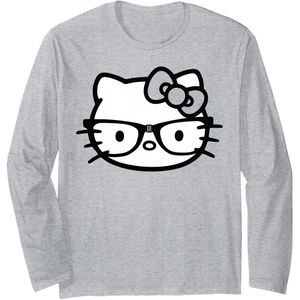 image:imageHello Kitty Black and White Nerd Glasses Long Sleeve TShirtHeather Grey
