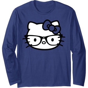image:imageHello Kitty Black and White Nerd Glasses Long Sleeve TShirtNavy Blue