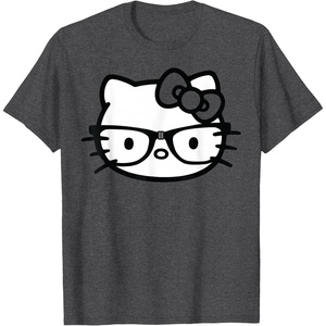 image:imageHello Kitty Black and White Nerd Glasses Short Sleeve TShirtDark Heather Grey