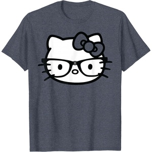 image:imageHello Kitty Black and White Nerd Glasses Short Sleeve TShirtHeather Blue