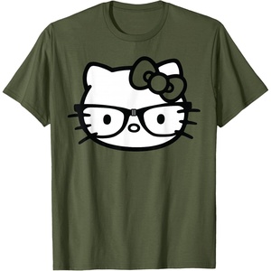 image:imageHello Kitty Black and White Nerd Glasses Short Sleeve TShirtOlive Green