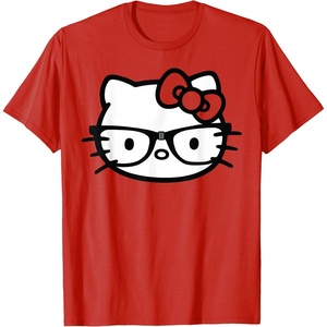 image:imageHello Kitty Black and White Nerd Glasses Short Sleeve TShirtRed