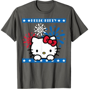 image:imageHello Kitty Fireworks 4th of July Red White Blue Americana Women Girls Kids Men TShirtAsphalt Grey