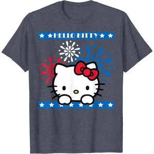image:imageHello Kitty Fireworks 4th of July Red White Blue Americana Women Girls Kids Men TShirtHeather Blue
