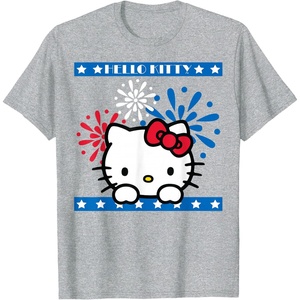 image:imageHello Kitty Fireworks 4th of July Red White Blue Americana Women Girls Kids Men TShirtHeather Grey