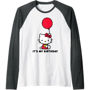 image:imageHello Kitty Its My Birthday Raglan Baseball TeeDark Heather GreyWhite