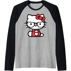 image:imageHello Kitty Nerd Glasses Raglan Baseball TeeBlackAthletic Heather