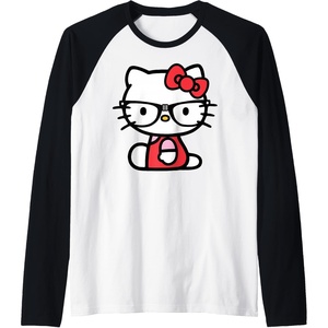 image:imageHello Kitty Nerd Glasses Raglan Baseball TeeBlackWhite