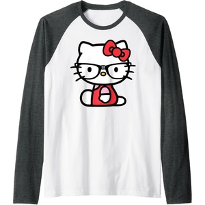 image:imageHello Kitty Nerd Glasses Raglan Baseball TeeDark Heather GreyWhite