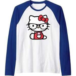 image:imageHello Kitty Nerd Glasses Raglan Baseball TeeRoyal BlueWhite